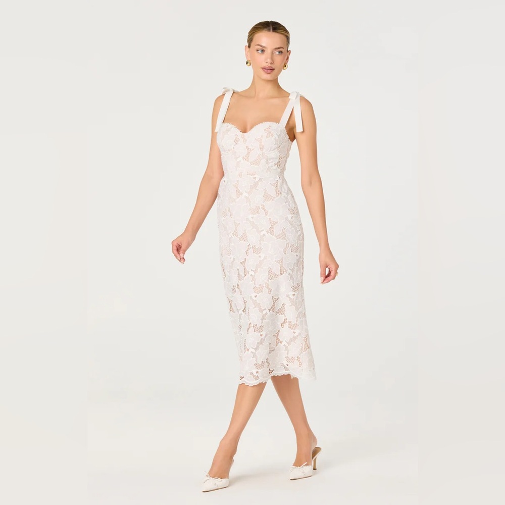 ASTR White Lace Tie-Shoulder Midi Dress